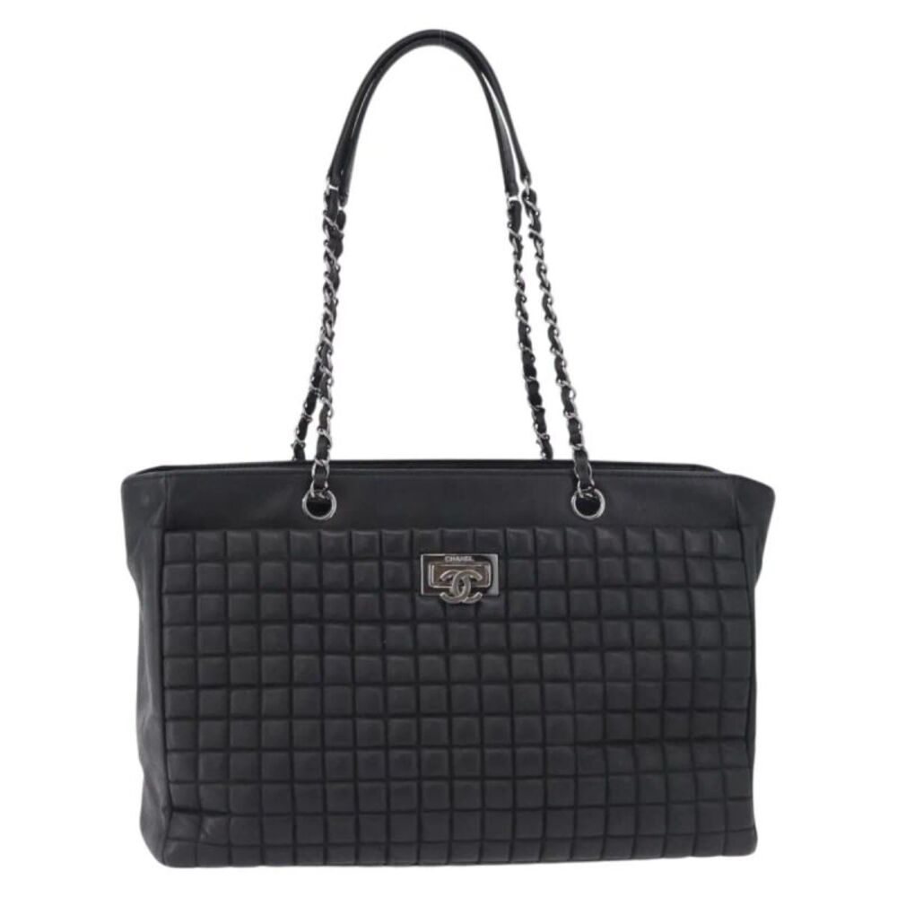 Chanel Cc Lock Bubble Tote Quilted Iridescent Calfskin Black Leather Tote Bag